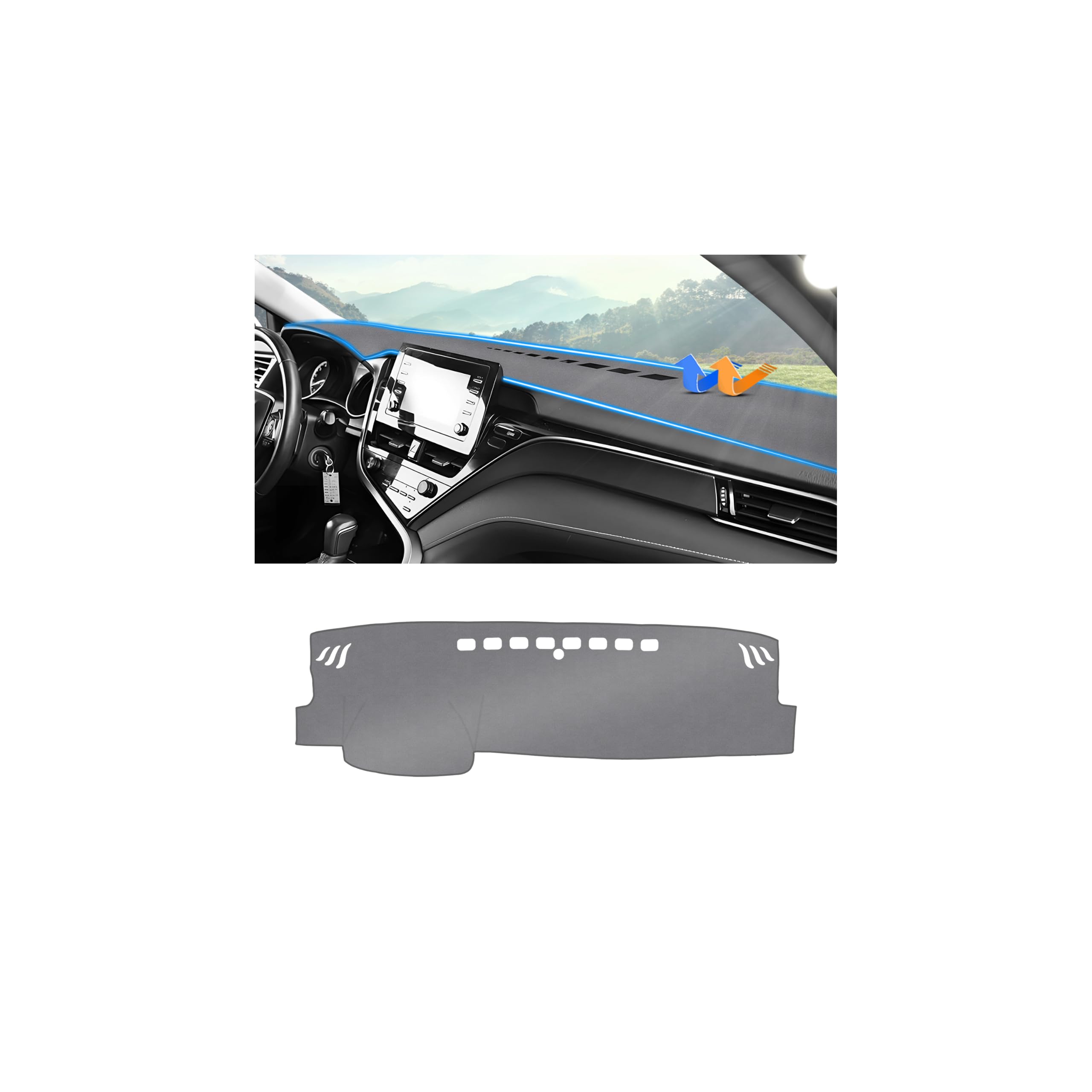 Autorder Gray Dashboard Cover Mat for Toyota Camry 2018-2024 Accessories Dash Cover Upgrade Polyester Dash Mat Sunshade Glare UV Rays Protector
