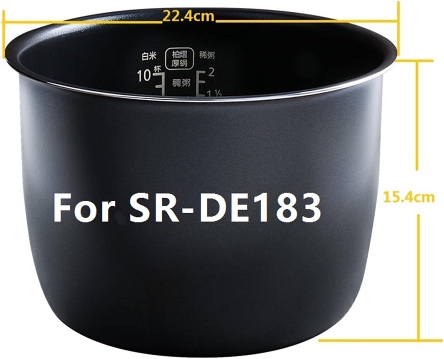 IYUEAC 5L Rice Cooker Inner Pot with dimensions 22.4cm and 15.4cm indicated.