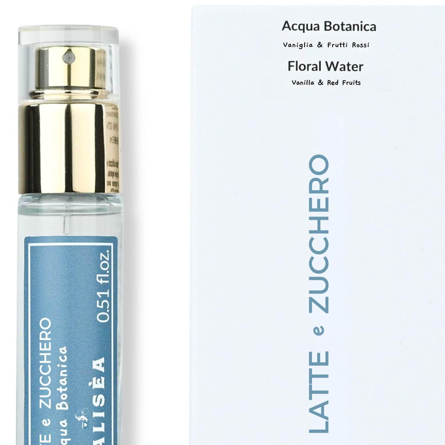 Alisea Parma Mini Acqua Botanica LATTE E ZUCCHERO con Vaniglia e Frutti Rossi. Adatta alla pelle sensibile dei bambini. 15ml.