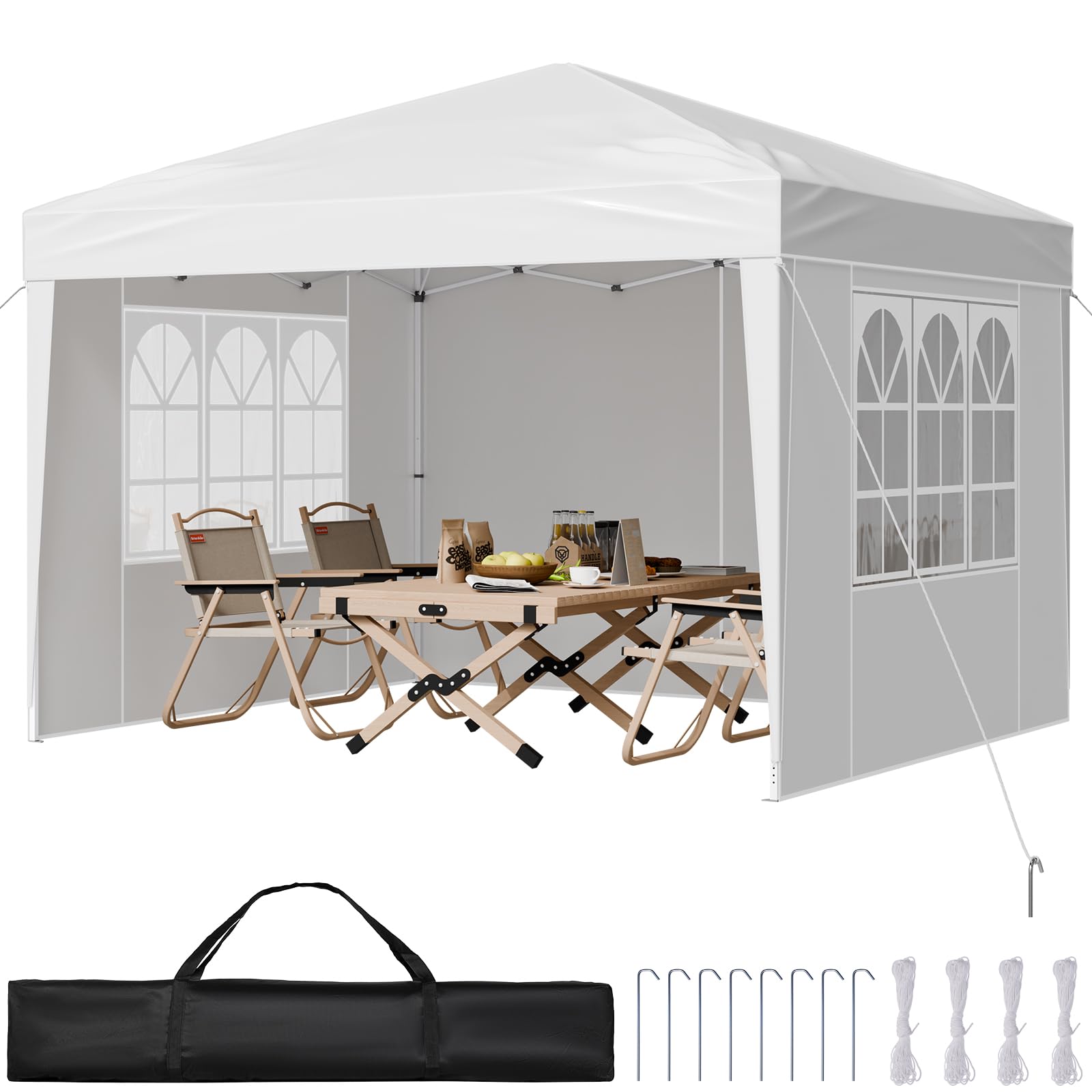 VEVOR Gazebo Pieghevole 2,​95x2,​95 m da Esterno, Gazebo Pieghevole Portatile Istantaneo con Pareti Laterali, Finestre Ventilate, Tenda all'Aperto Riparo dal Sole per Eventi, Giardino, Bianco