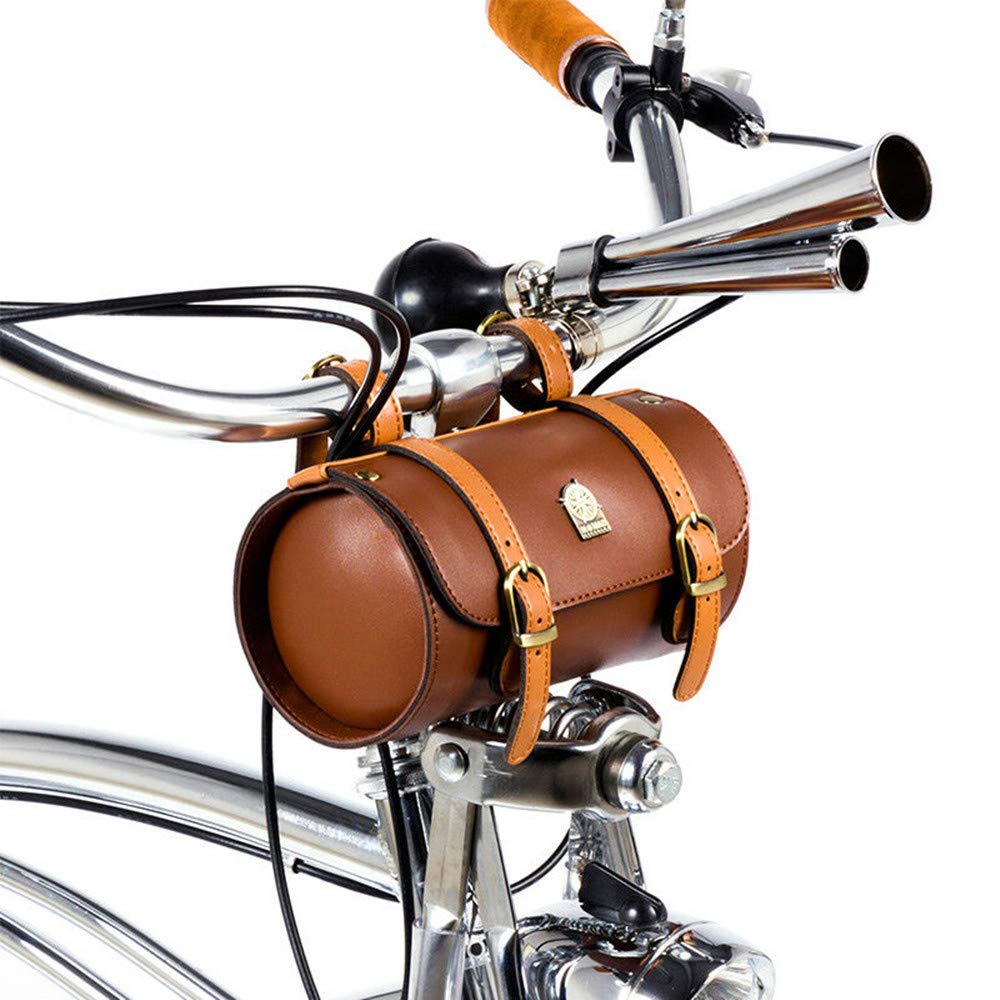 TentHome Satteltasche PU Leder Retro Fahrradtasche Fahrrad Lenkertasche Rahmentasche Classic Ledertasche Braun Radfahren Zubehör Werkzeugtasche für Lenker Sattel Vorne Hinten