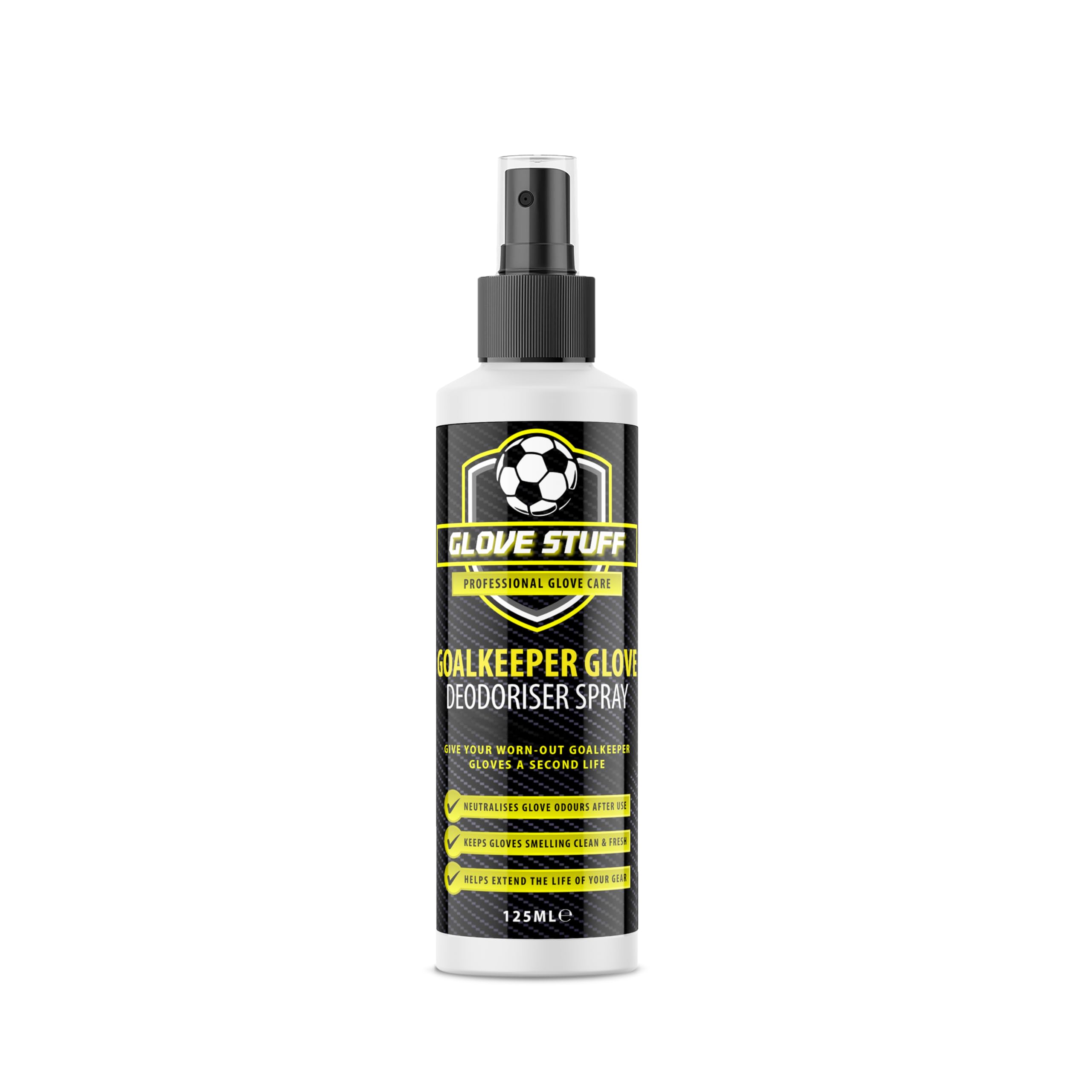 Glove Stuff - Goalkeeper Glove Deodoriser Spray 125ml - Odour Eliminator for Football Gloves - Freshening Spray for Smelly Sports Kit & Gear - Quick-Dry Cleaning Mist