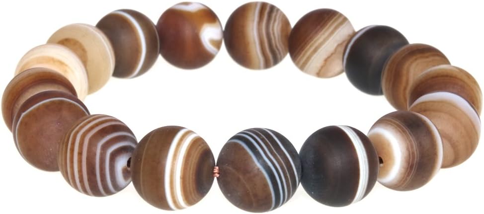 Jan&Dee Natural Brown Grind Arenaceous Banded Agate Crystal Bracelet Round Bead Bangle 10mm