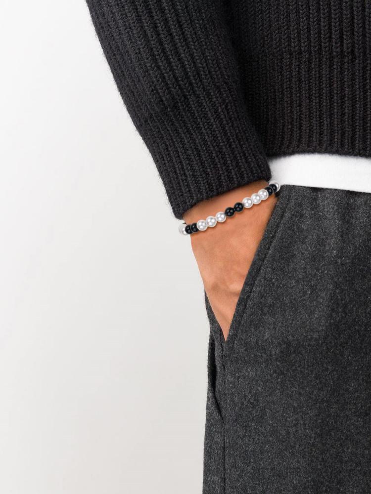 GAVU Men's Skull Beaded Bracelet - 6mm Onyx/Turquoise/Pearl Bracelet With Adjustable Closure