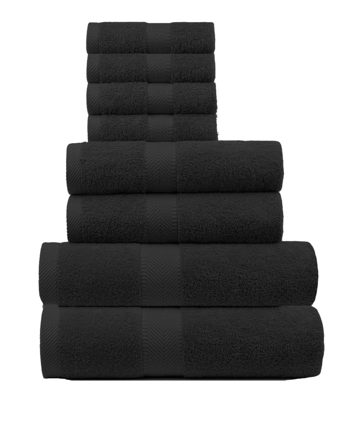 Toalla de baño de rizo de algodón, toalla de mano y paño de lavado, toalla de felpa suave absorbente para baño, ducha, negro, juego de 4