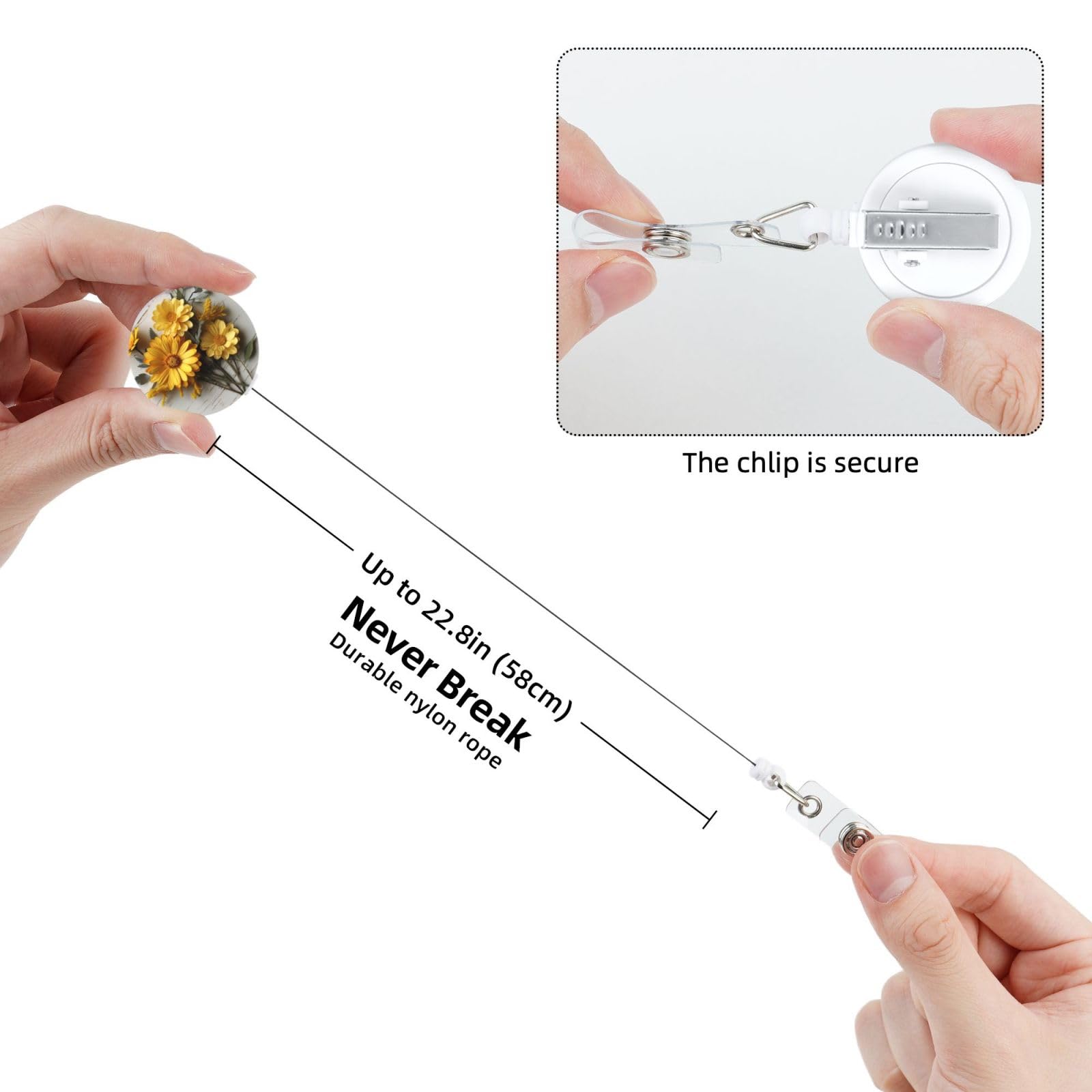 Retractable Badge Reel With Sunflower Design – ID Card Holder For Nurses, Office, & Healthcare