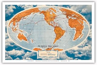World Route Map - Pan American World Airways - The System of the Flying Clippers - Vintage Airline Travel Poster by Richard Edes Harrison c.1947 - Master Art Print (Unframed) 6in x 9in