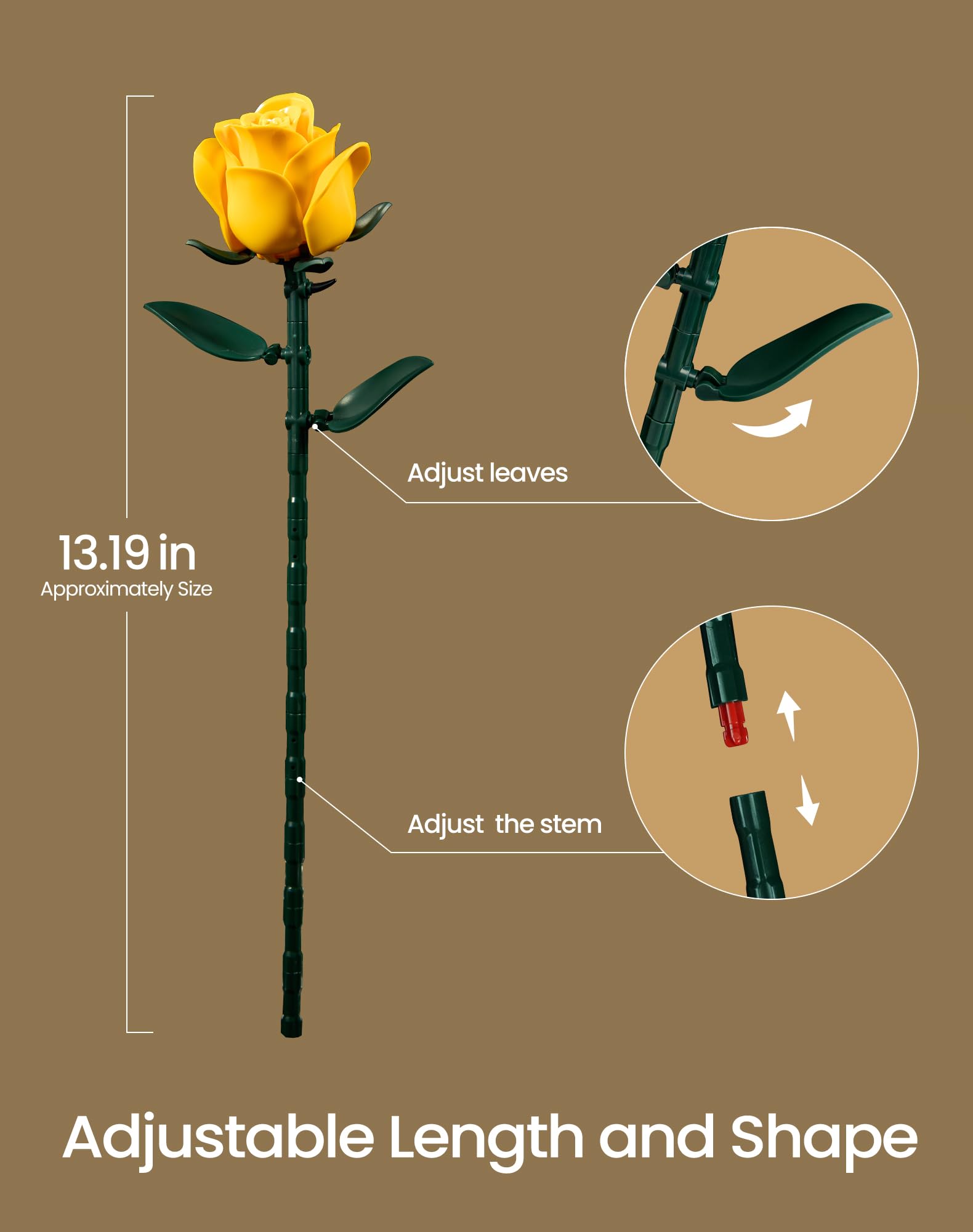 iATOM Burgundy Red Rose Bouquet Building Set, 12Pcs Flower Botanical Collection Kit for Adult, for Her/Girlfriend/Mom/Wife/Couple, Vintage Home Office Table Centerpiece Decor: Yellow Rose Bouquet