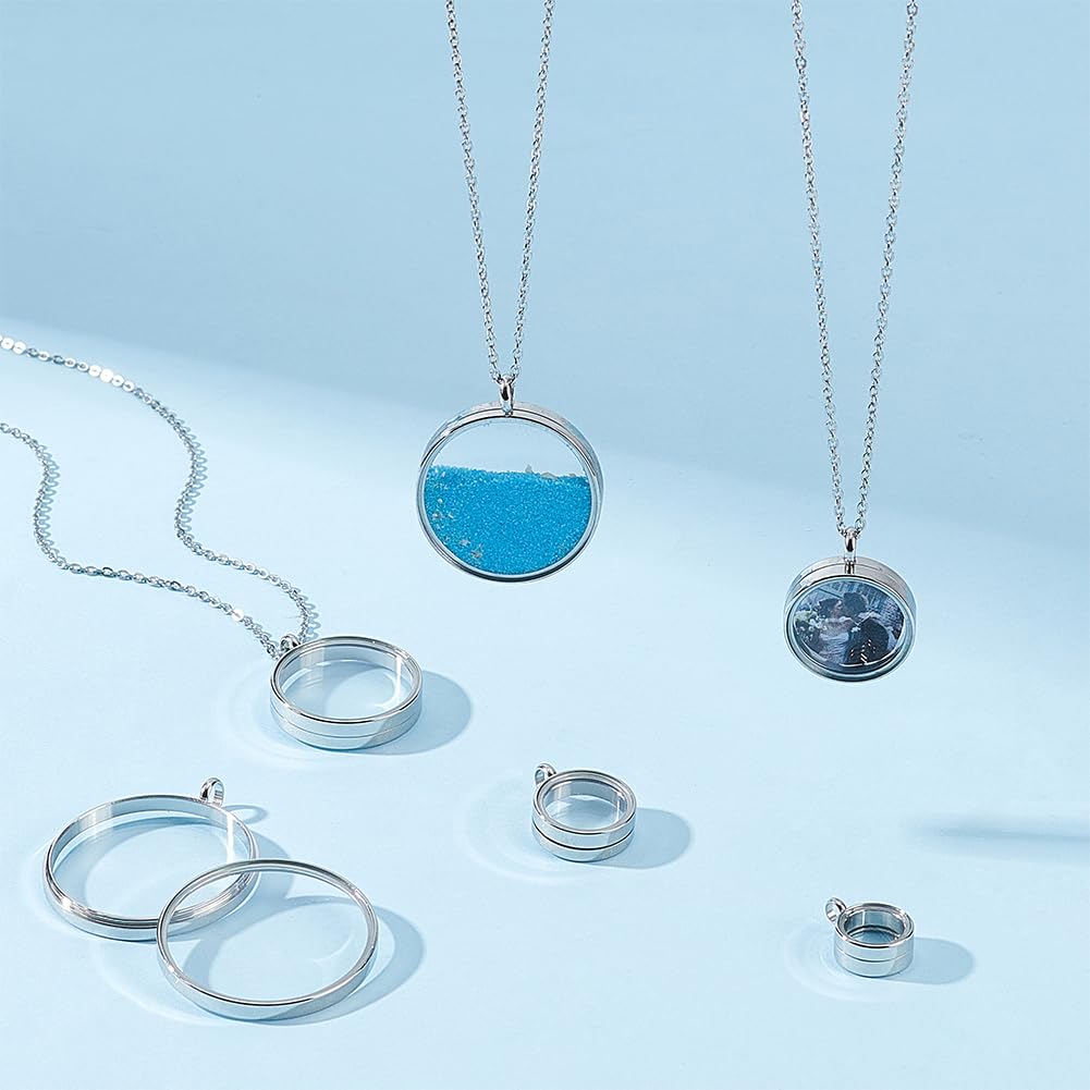 UNICRAFTALE 6 Set Medaillon Anhänger 6 Größen 45cm Edelstahl Schwimmende Medaillon Anhänger Halskette Glas Fotorahmen Medaillon Anhänger Für Die Herstellung von Schmuck Und Halsketten