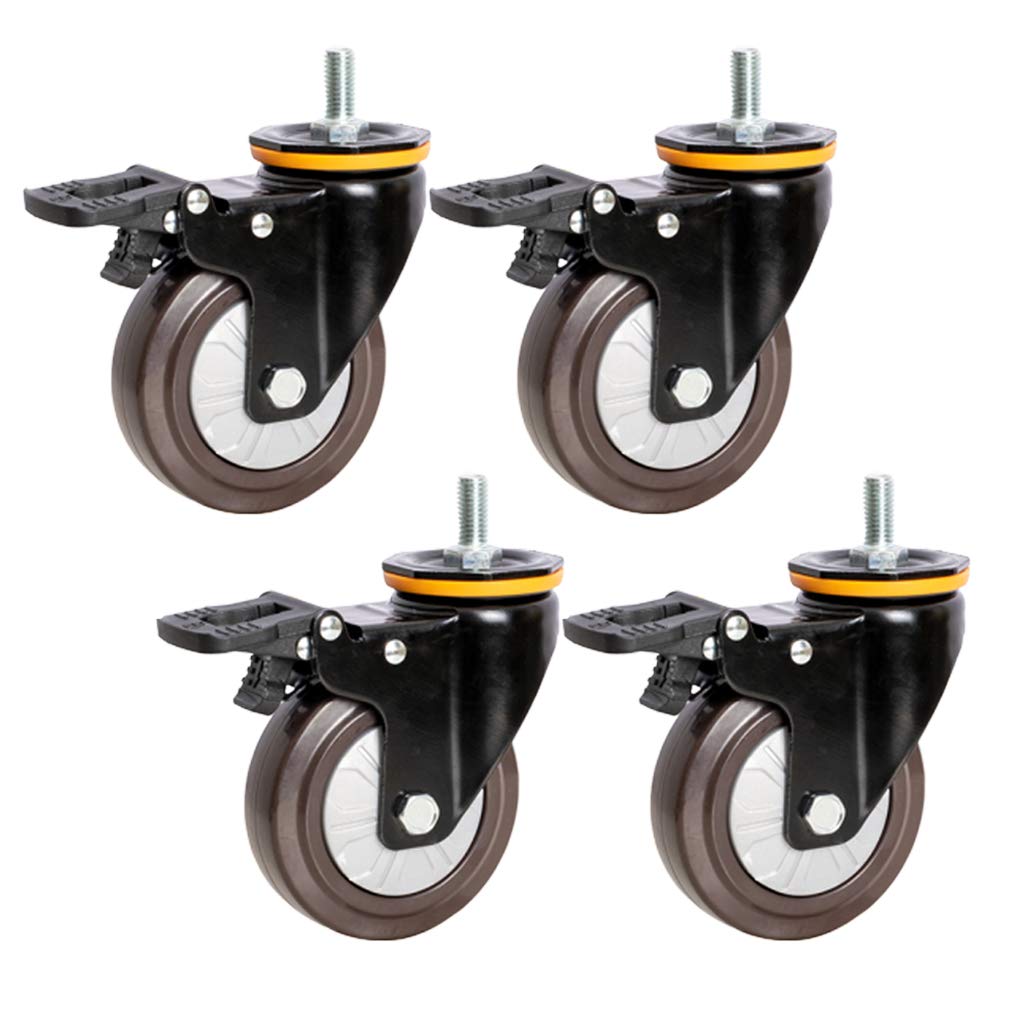 Rotella,Rotella Girevole,Rotella con Freni,Rotella in Gomma Antiscivolo con Asta filettata M12, Rotelle piroettanti con Freno,Rotella per mobili per carichi Pesanti del Carrello,con rotelle
