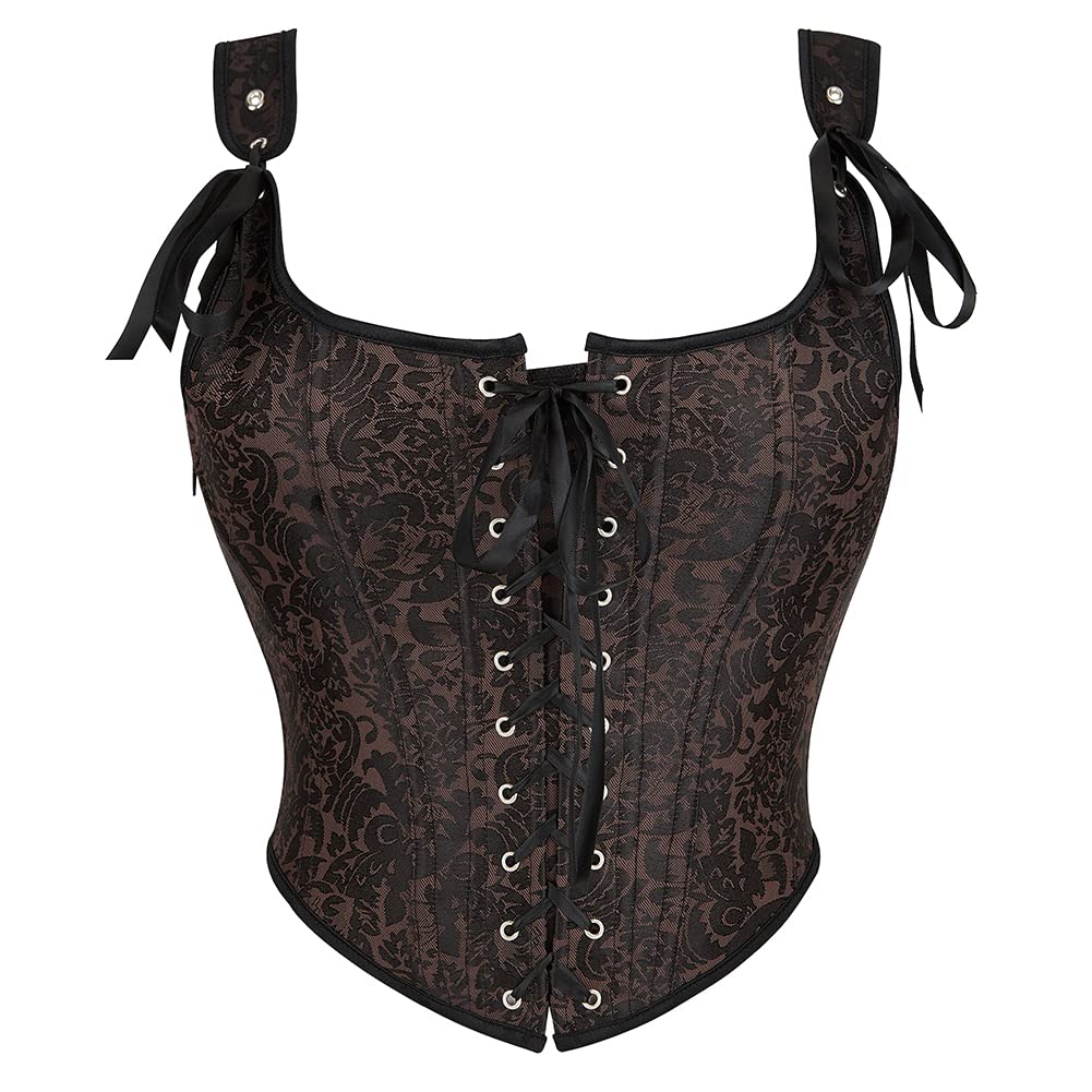 Mealah Womens Renaissance Floral Corset Tops Going-Out Vintage Brown Push-Up Overbust Bustier Lace-Up Boned Bodyshaper