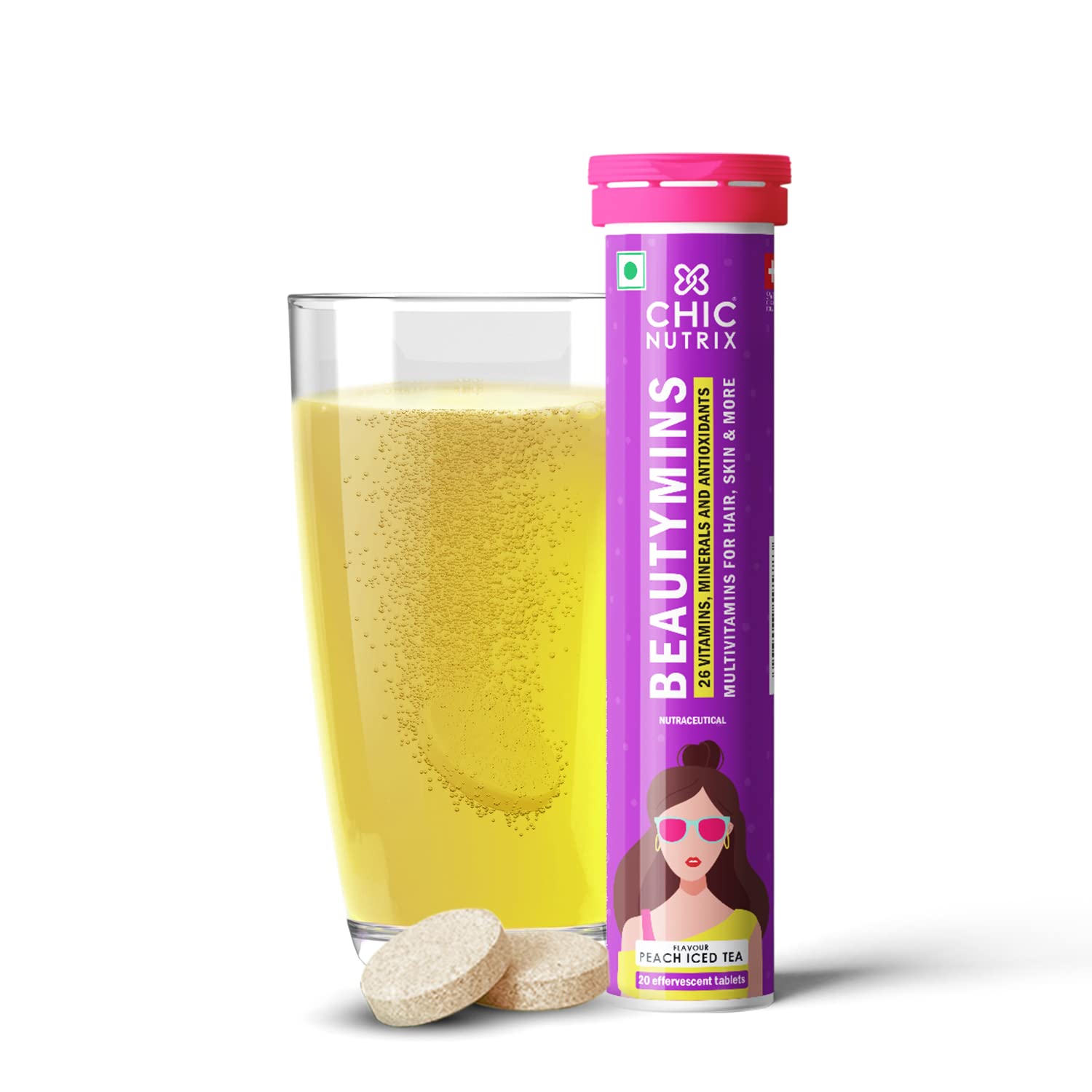 Chicnutrix Beautymins | Multivitamin for women | 26 Vitamins & Minerals | Healthy Hair, Skin & Nails | With Grape (20 Effervescent Tablets) (B0C69QFVV7) Amazon Price History, Amazon Price Tracker