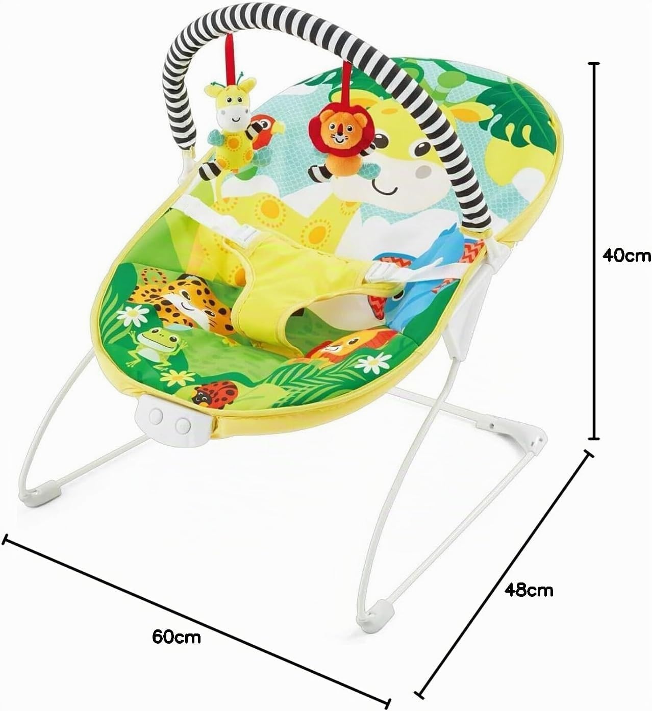 LADIDA Transat pour bébé, thème safari lumineux et coloré, musique apaisante et vibrations pour détendre et divertir