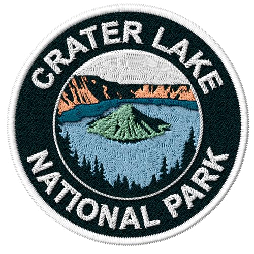 Crater Lake National Park Oregon Patch for Clothes Sapphire Waters Wizard Island – Embroidered Iron on Patch for Backpack Jacket - Fabric Patches for Clothes Souvenirs & Gifts for Travelers ID45095
