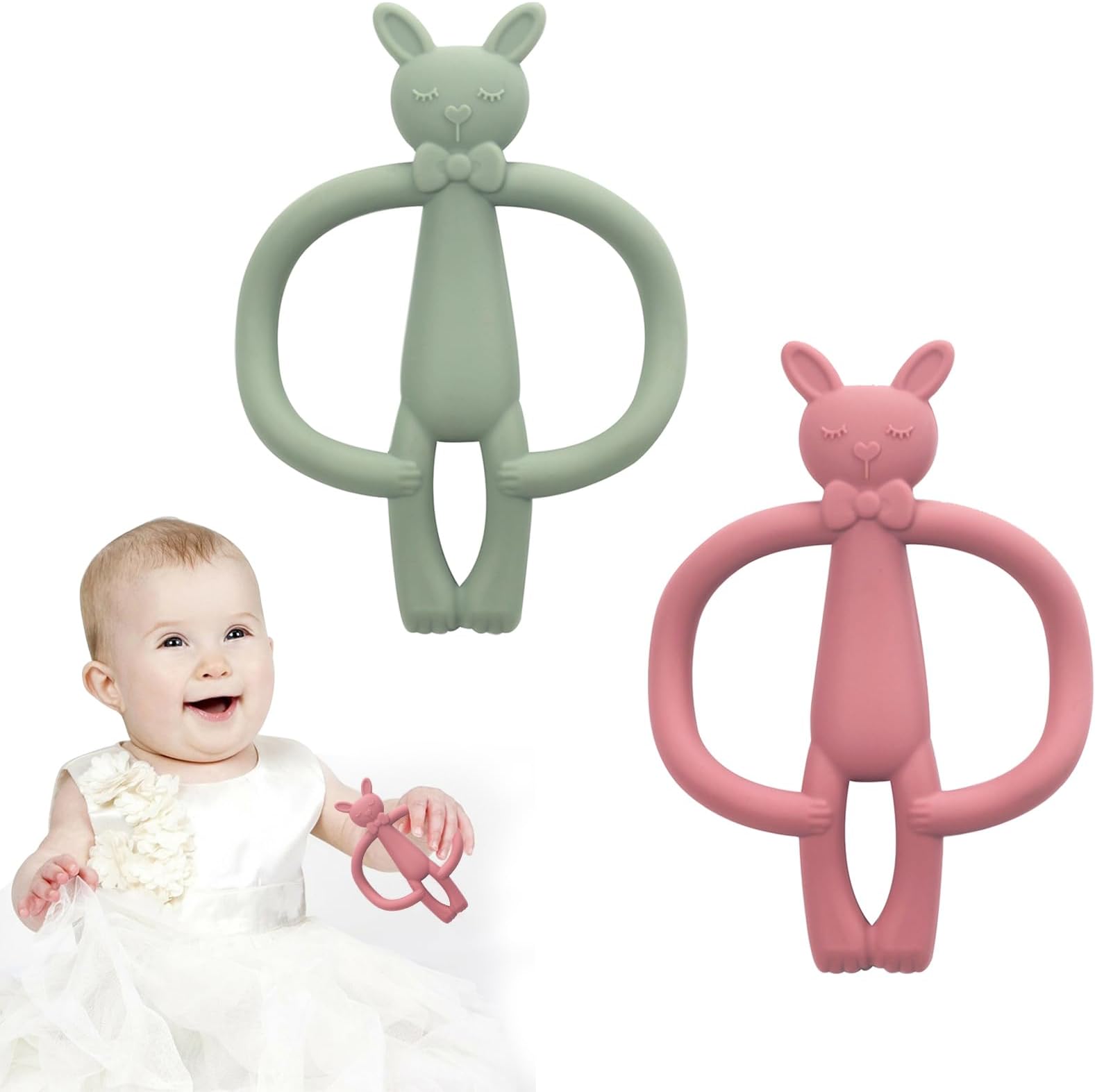 CyanCloud Baby Teething Toys 2 Pack Baby Teether Toy for 0-18 Months, BPA-Free Food Grade Silicone, Easy to Hold & Naturally Fits in Mouth, Chew Toys Hand Pacifier for Soothing Teething Pain Relief