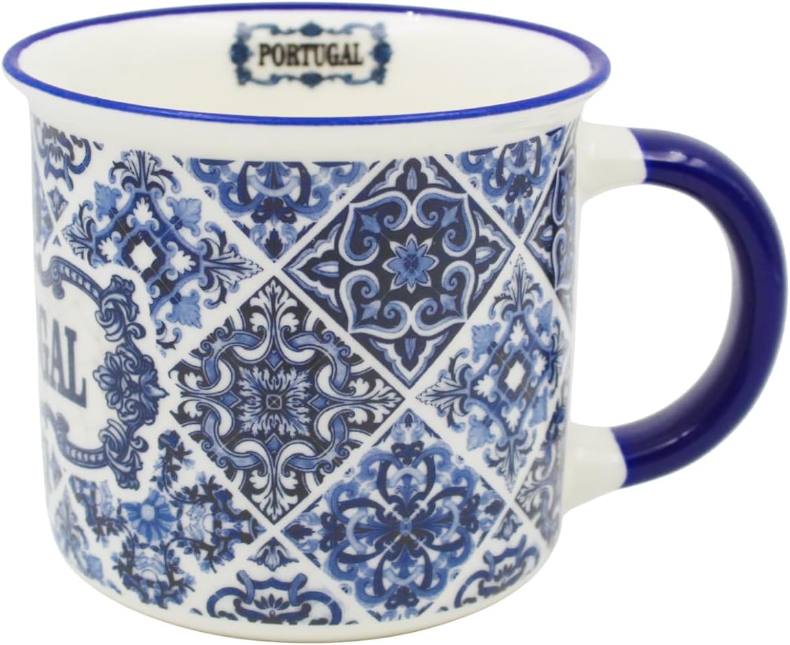 Blue Portugal Tile Azulejo Design Ceramic Coffee Mug, 14 oz – Traditional Portuguese Art, Microwave & Dishwasher Safe