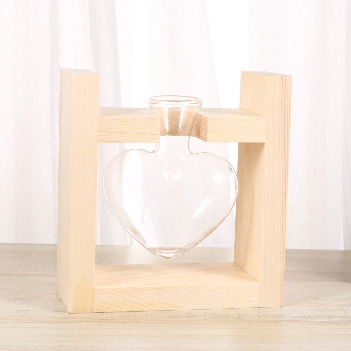 Jarrón hidropónico de Cristal en Forma de corazón, con Soporte de Madera para decoración de Escritorio de casa, Oficina, Boda, jarrón de Cristal con Soporte de Madera
