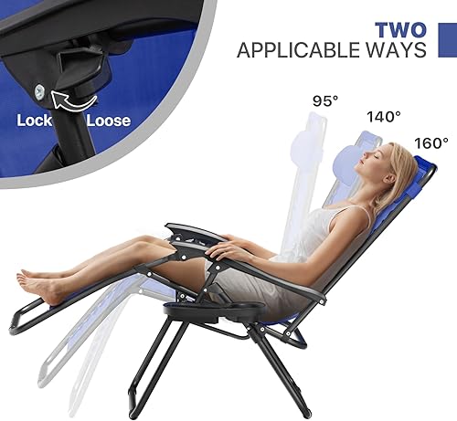 Miniatura 6 de Magshion Juego de 2 sillas plegables de gravedad cero, sillas de campamento reclinables para exteriores, sillas reclinables para patio con mesa