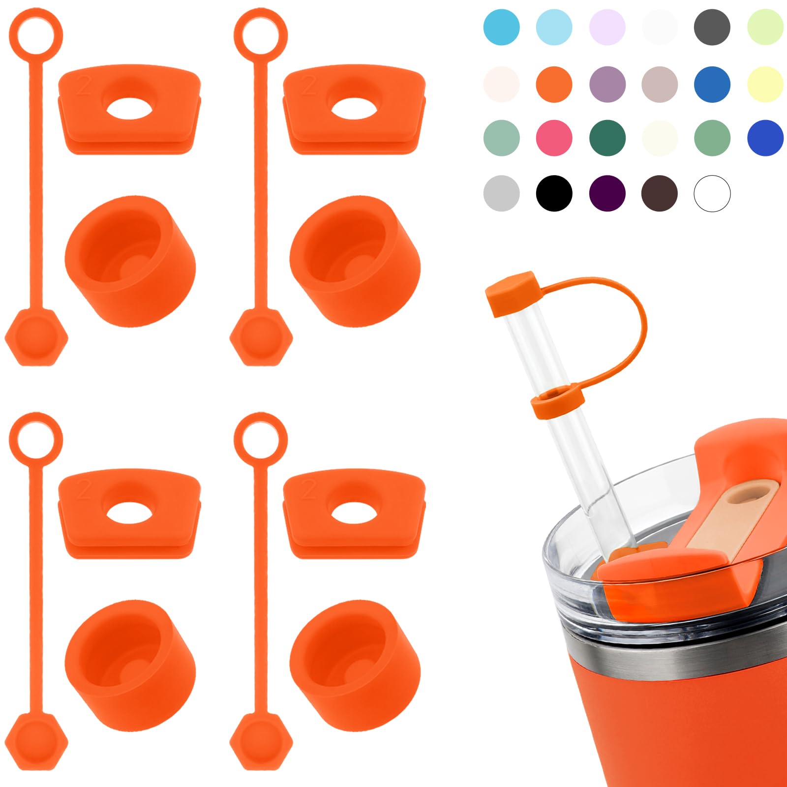 Silicone Spill Stopper Set Compatible with Stanley Cup 2.0 30oz & 40oz with Straw Cover (Set of 4, Tigerlily) — image 1