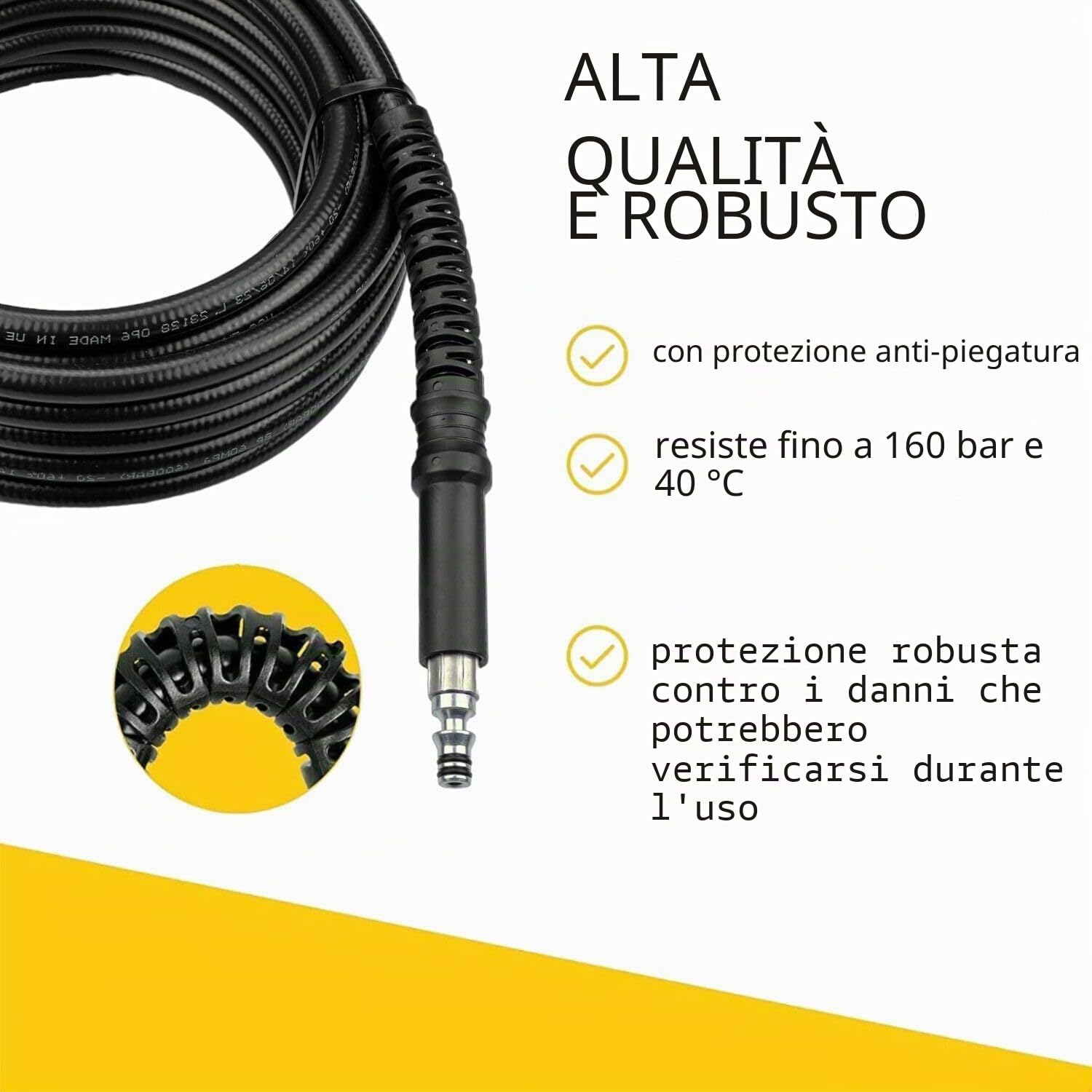 M&M Smartek tubo alta pressione 8 m compatibile con Parkside, rinforzato | Tubo rinforzato alta pressione con protezione antipiega; controllare raccordi, pressione, temperatura e apparecchio.