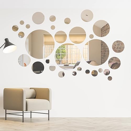 Miniatura 6 de Kigley 64 calcomanías de espejo para pared, adhesivos de acrílico extraíbles, sin marco, círculos, redondos, adhesivos para decoración de pared,