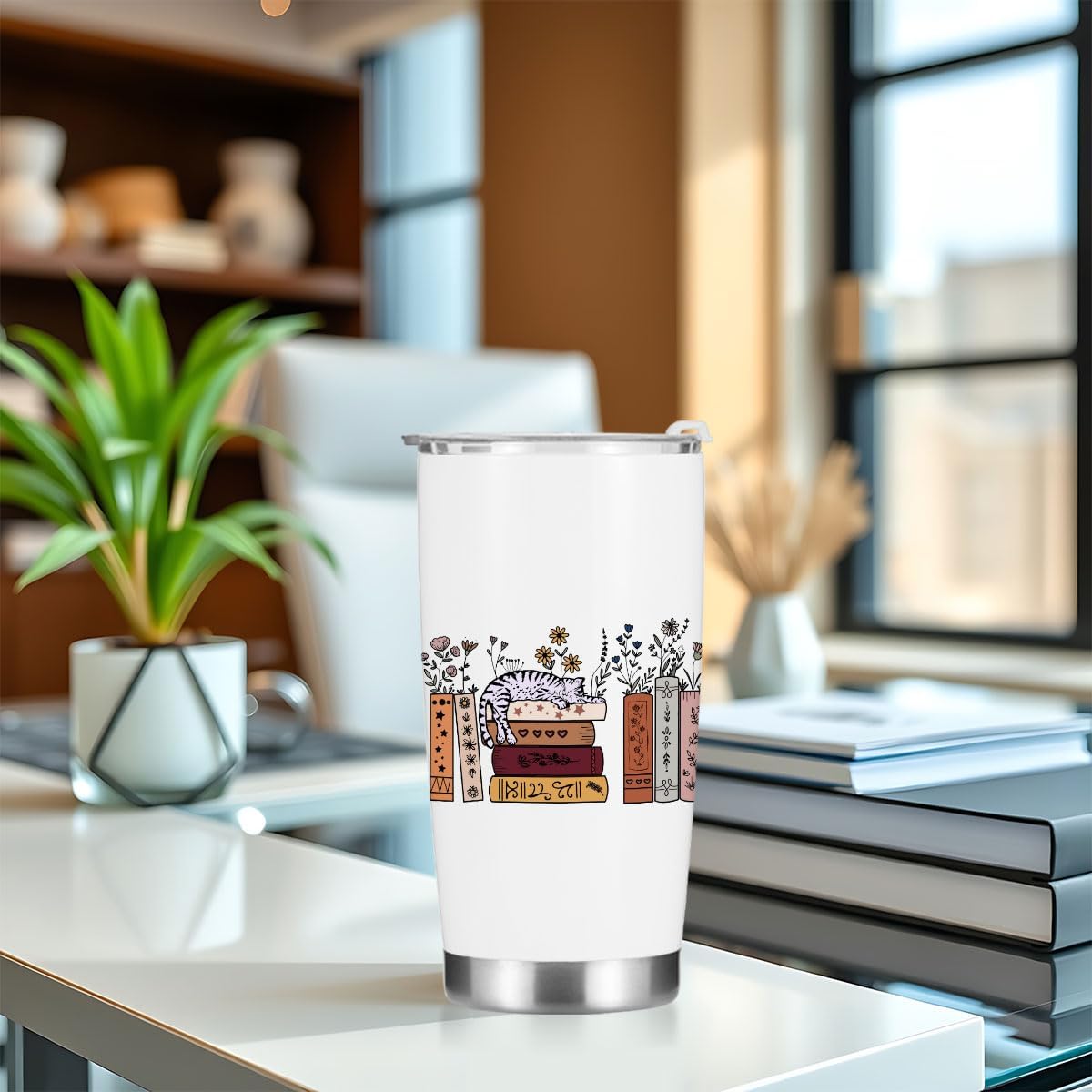 Book Lovers Gifts, Tumbler, Cute Stainless Steel Coffee Mug with Lid, 20 oz Insulated Thermal Cup Birthday Christmas Thanksgiving Reading Book Accessories, Librarian Gifts for Women Sister Girlfriend - Image 4