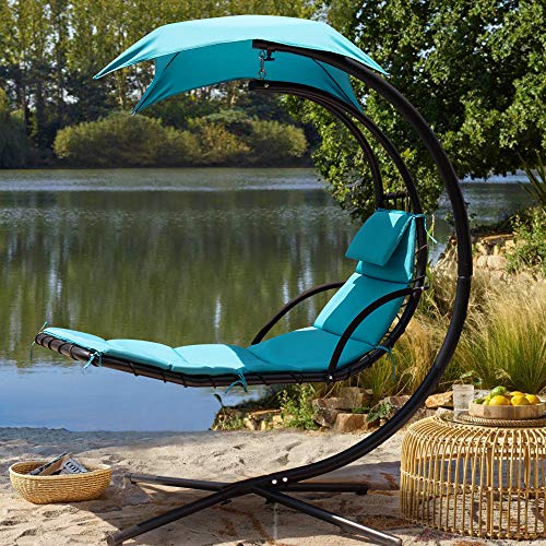 Flamaker Patio Hammock Lounge Chair Hanging Chaise Lounger Chair Hammock Stand Outdoor Chair Floating Chaise Swing Chair with Canopy (Blue) Flamaker Patio Hammock Lounge Chair Hanging Chaise Lounger Chair Hammock Stand Outdoor Chair Floating Chaise Swing Chair with Canopy (Blue)
