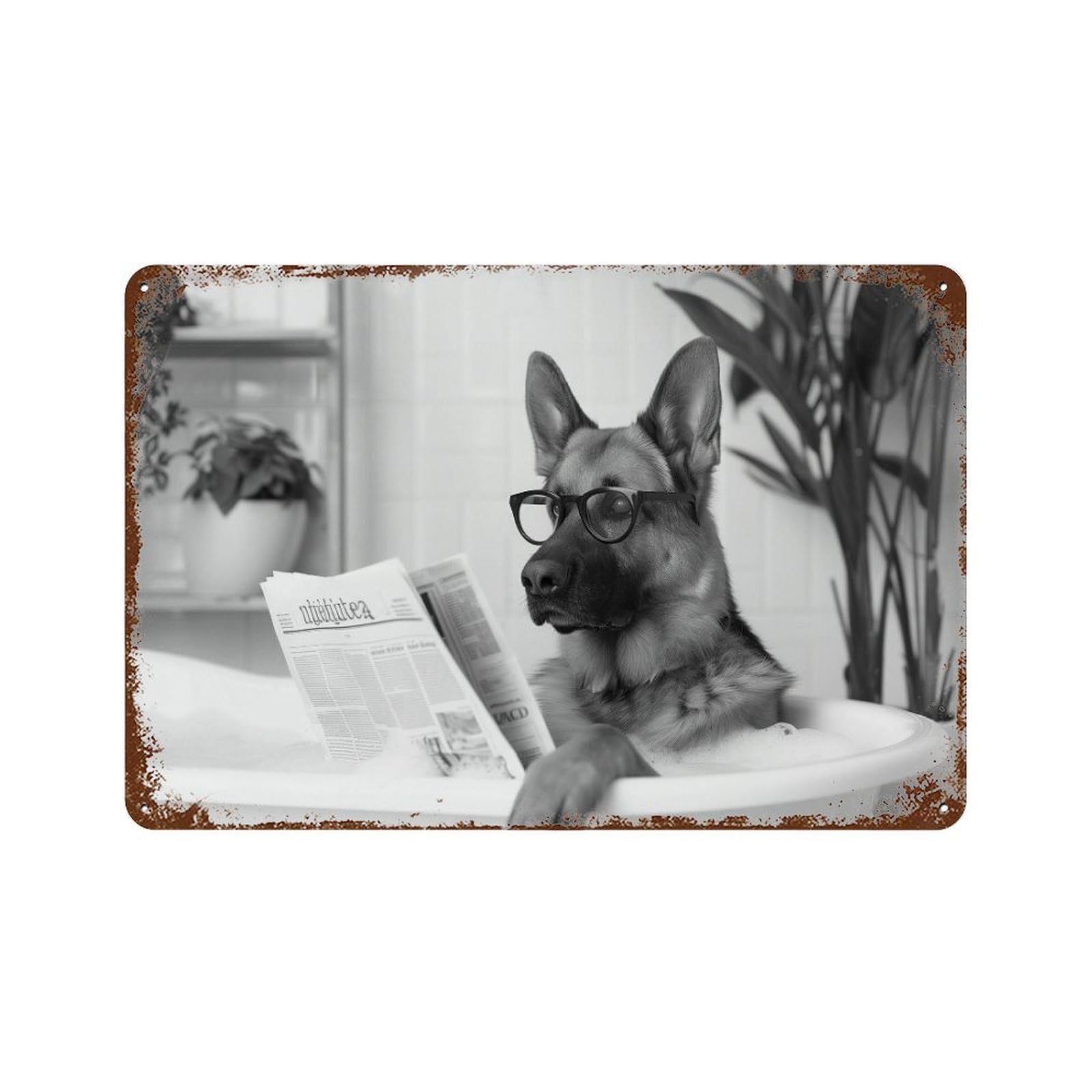 xiaoxiaoshen German Shepherd in Bathtub Print Wall Decor Art Metal Tin Poster Modern Home Decor Art Home Bar Shop Decorations Vintage Sign 20x30cm