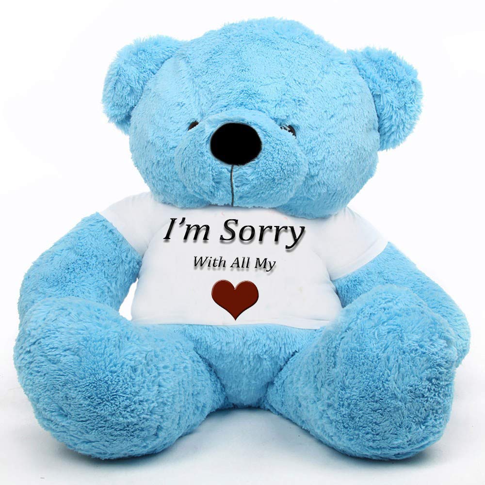 Hug'n'Feel® Soft Toys Big Teddy Bear Wearing I am Sorry with All T-Shirt 5 feet Blue_T Shirt_I am Sorry with All Plush & Stuffed Toys