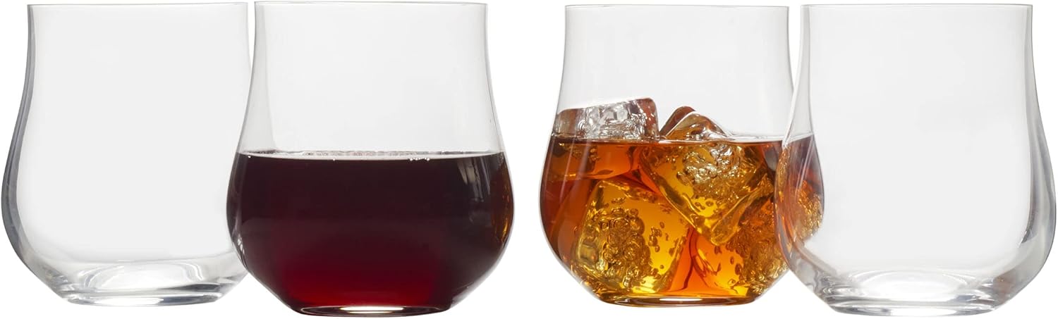 Mikasa Grace Set of 4 Stemless Double Old Fashioned Rocks Glass, 15-Ounce