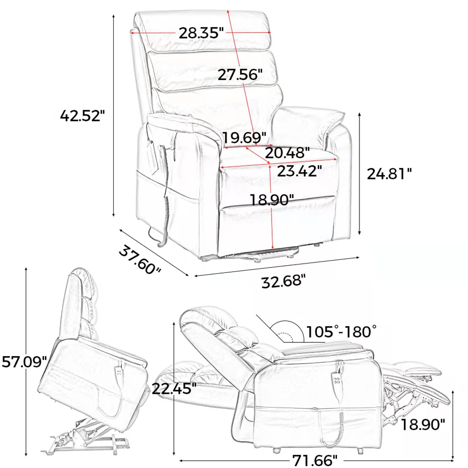 Irene House Dual Motor Lift Chair Recliners for Elderly Infinite Position Lay Flat Recliner Up