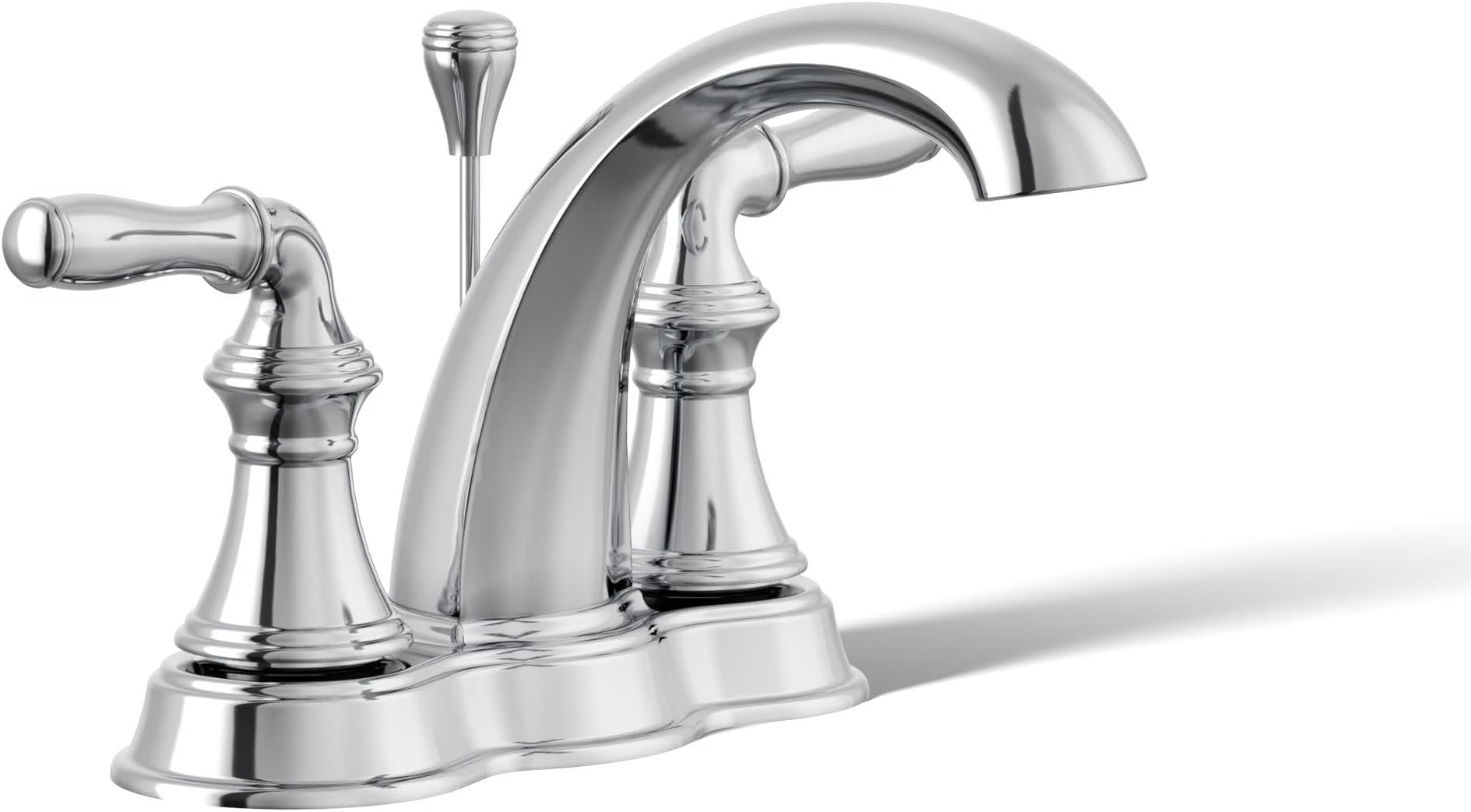 KOHLER K-393-N4-CP Devonshire® Centerset Bathroom Sink Faucet, 3-Hole Installation, 4 Inch Bathroom Faucets with Pop-Up Drain, 2-Handle, 1.2 gpm, Polished Chrome