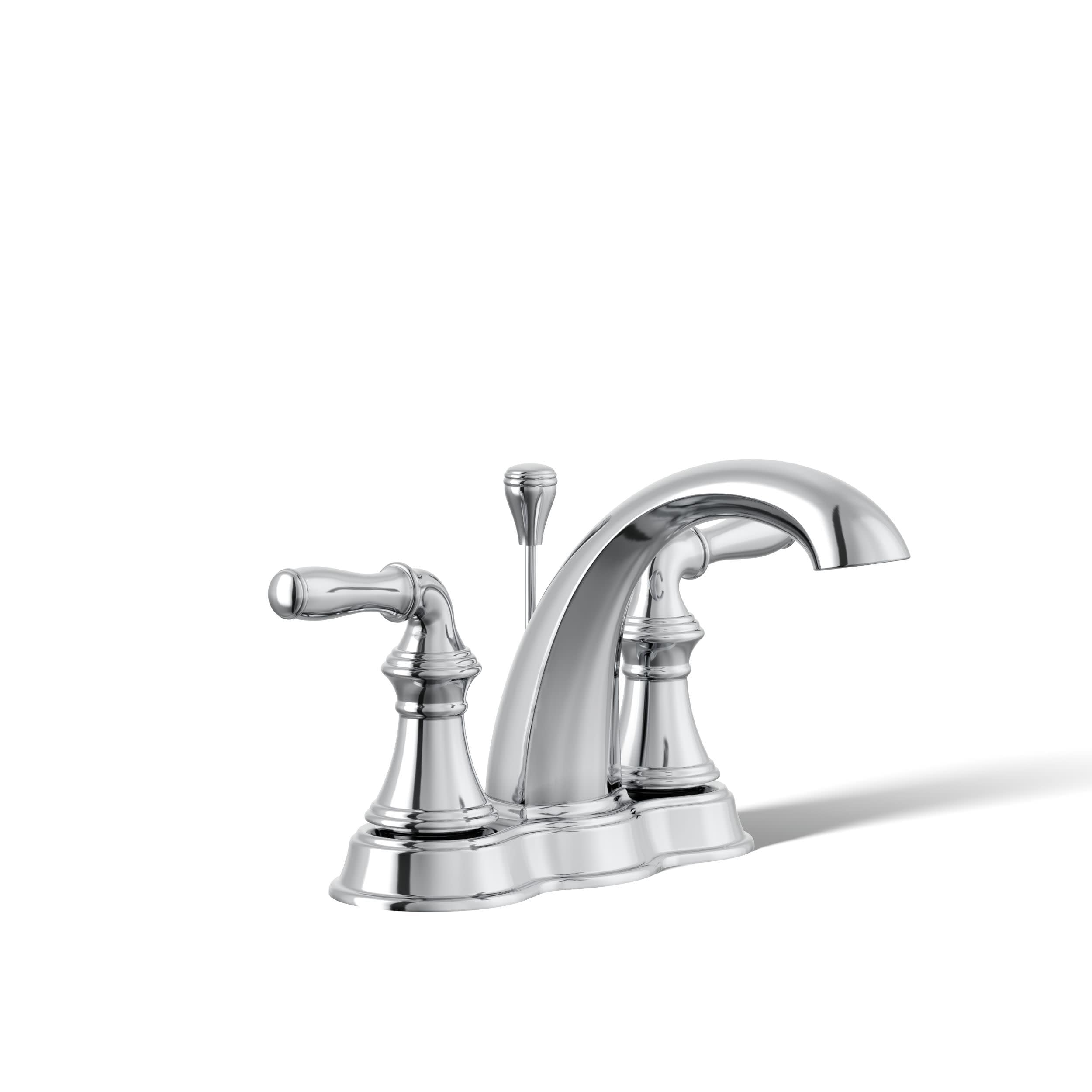 KOHLER K-393-N4-CP Devonshire® Centerset Bathroom Sink Faucet, 3-Hole Installation, 4 Inch Bathroom Faucets with Pop-Up Drain, 2-Handle, 1.2 gpm, Polished Chrome