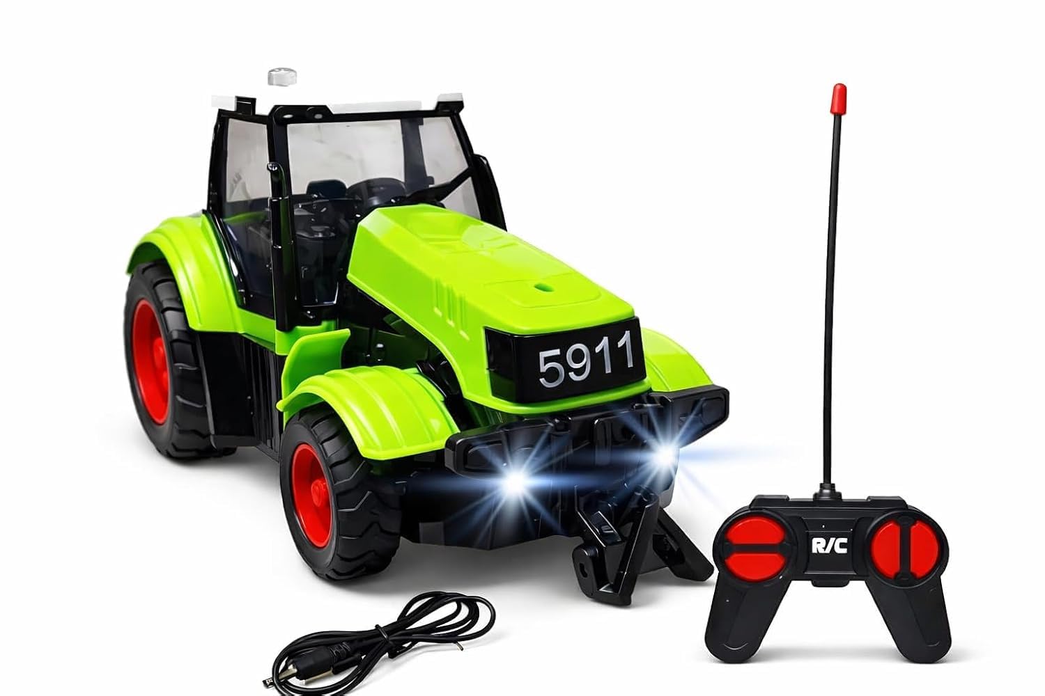 Remote Control Tractor Toy for Kids – Rechargeable RC Truck with Lights & Sound (6, Green)-image-43