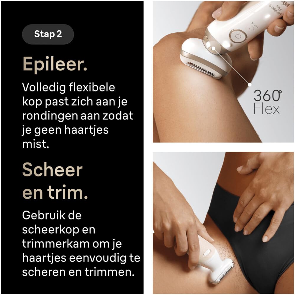 Braun Silk Epil 9 Flex SkinSpa Depilator elektryczny dla kobiet Elastyczna głowica 360° do prostej depilacji, golarka elektryczna dla kobiet, długotrwała gładka skóra, mokra i sucha, z mini trymerem