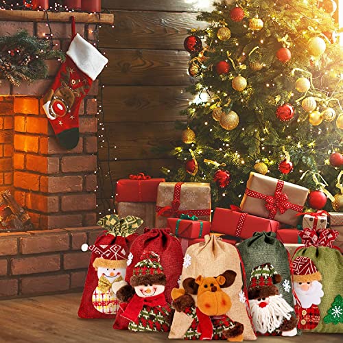 KAHEIGN 5 Pièces Sacs à Cordon de Noël, Sacs en Toile de Jute de Grand Tissu 3D Père Noël Bonhomme de Neige Renne Sacs Cadeaux de Noël Sacs d'emballage de Noël Sacs de Friandises pour Fête de Noël - Image 8