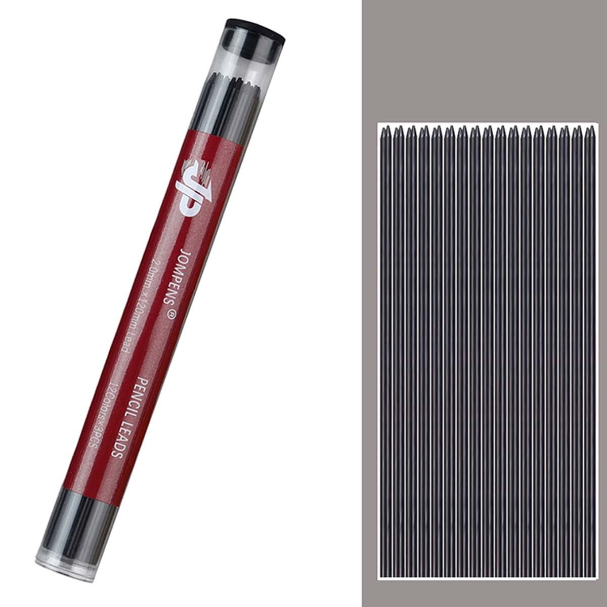 MROOFUL 2mm Pencil Lead Refills, 2B 2.0mm Colorful Graphite Lead for Technical Drawing and Drawing Pencil, 36 Leads (Black)