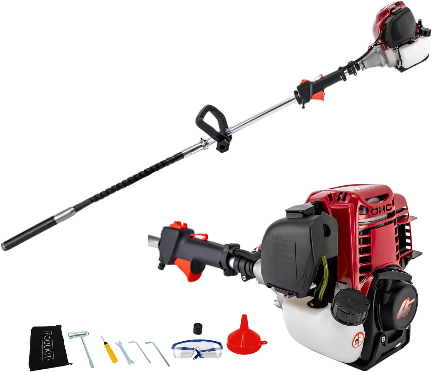 35.8CC 4-Stroke Gas Powered Concrete Vibrator with Straight Rod, 1.4HP Gasoline Concrete Vibrating Tool, Portable Cement Vibrator for Building/Bridge/Road Construction, 10000RPM