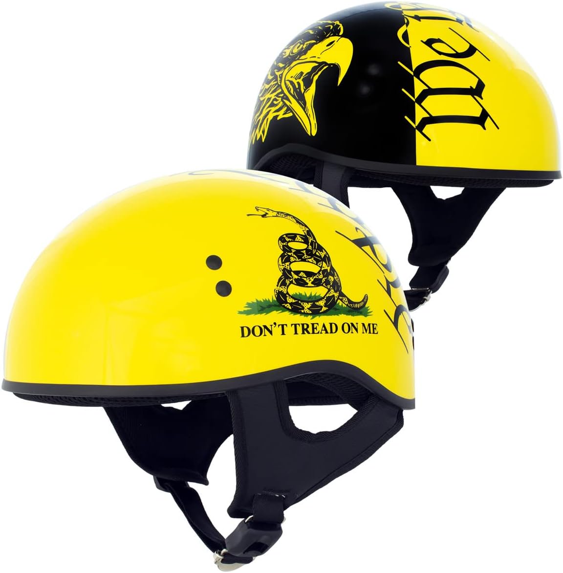 Hot Leathers HLD1046 Gloss Black and Yellow ‘We The People’ Advanced DOT Skull Half Helmet for Men and Women