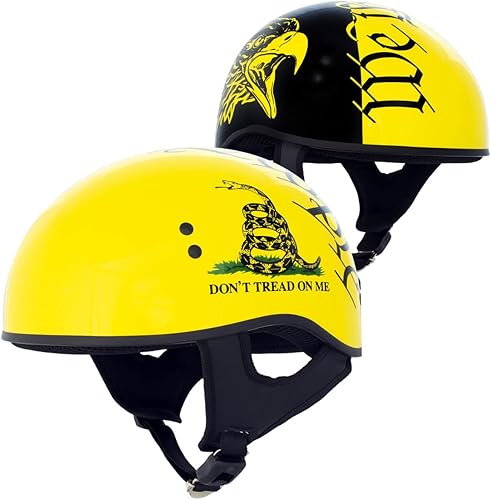 Hot Leathers HLD1046 - Casco de calavera con diseño de calavera DOT avanzado en negro brillante y amarillo para hombres y mujeres