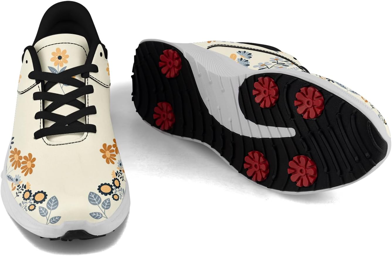 Women Golf Shoes Spikeless Waterproof Flower Golf Sneakers Lightweight Comfort Sport Waiking Shoes Anti Slip Vented Sole