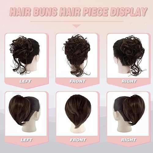 Miniatura 3 de AQINBEL 2 piezas de cabello de moño desordenado para recogidos y moños, extensiones de cabello corto con banda de goma elástica, moño de cabello