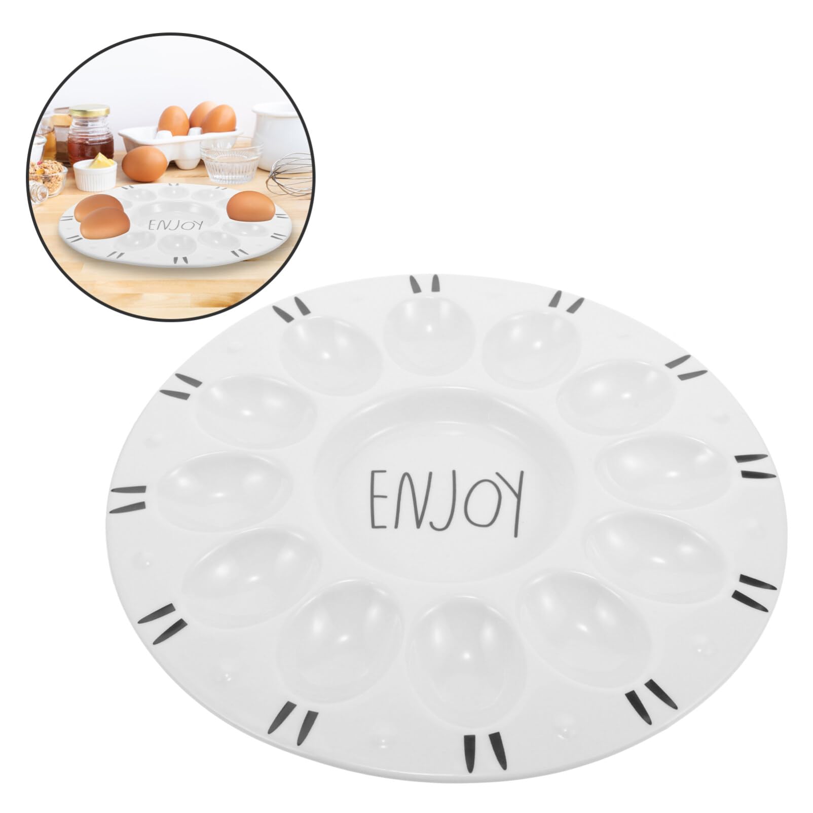 Kichvoe Plateau pour Organiser Œufs Farcis D'œufs Mimosa en Céramique Blanche Compartiments Multiples et Surface Antiadhésive Lors de Repas ou Fêtes