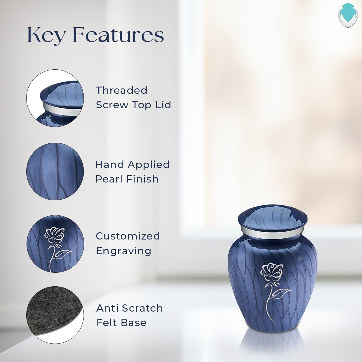 Geturns Embrace Keepsake Rose Cremation Urns for Human Ashes I Pearl Cobalt Blue Funeral Urn for Women and Men I 3.5 lbs