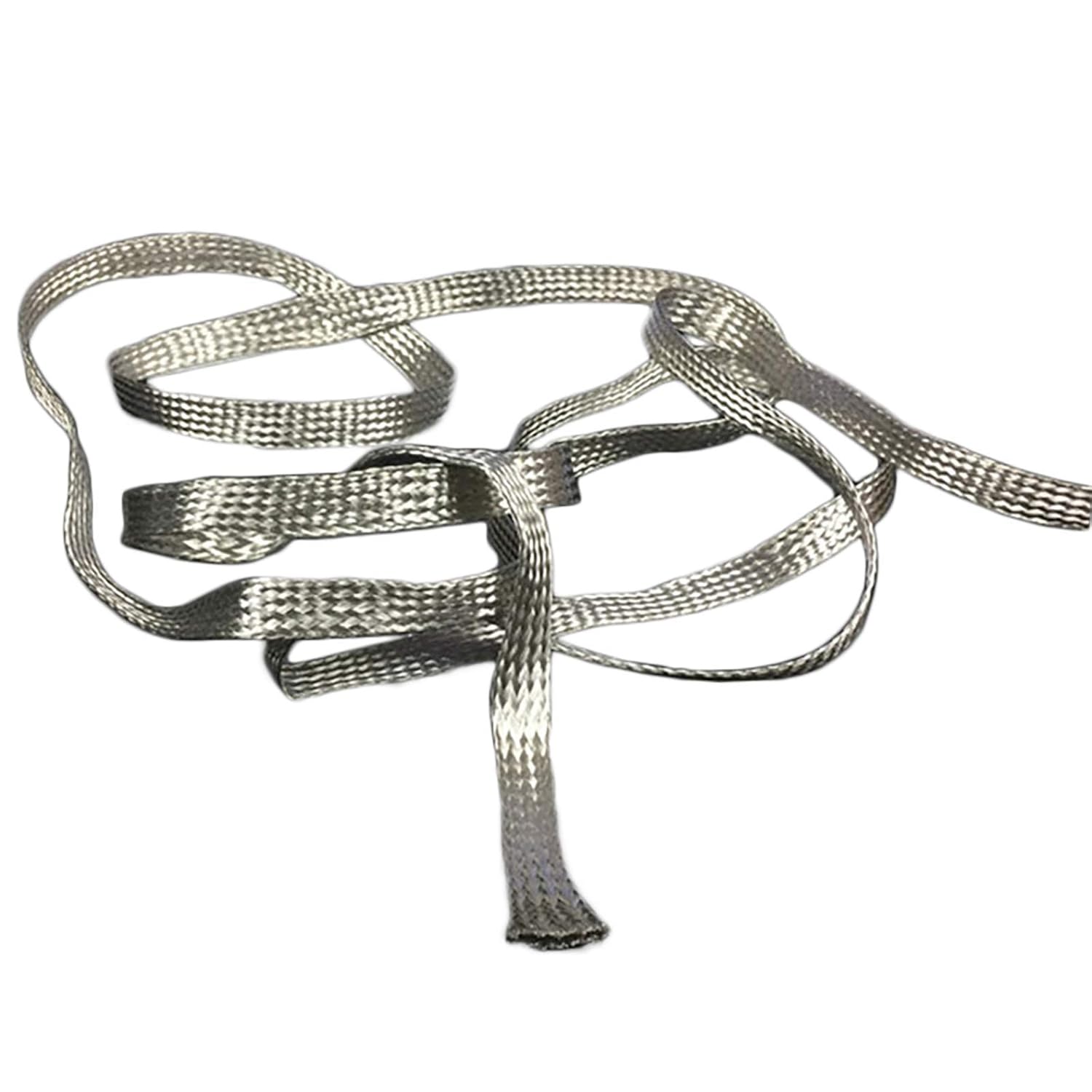 Flat Tinned Copper Braid Sleeving Flexible EMI RFI Shielding Wire Mesh, Ground Strap Grounding, 48 Strands, Each with 30 Wires, Diam 0.15mm Each, Braid W 28mm x T 2.5mm x L 1 Meter