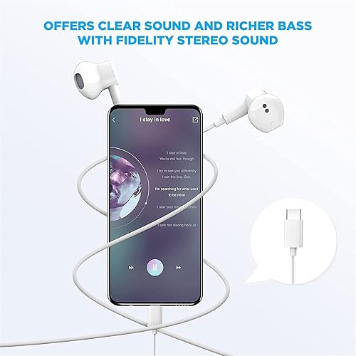 Miniatura 4 de Paquete de 2 auriculares USB C para iPhone 17/16/15, auriculares USB C con cable con micrófono y control remoto, cancelación de ruido para iPhone