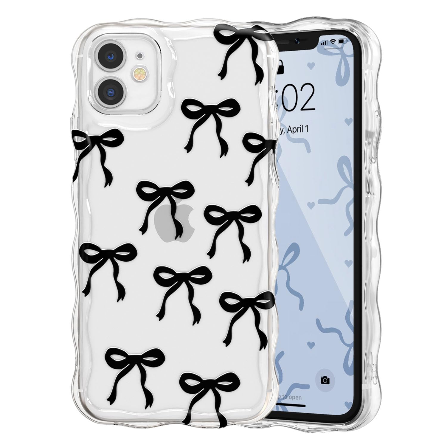 Coque iPhone 12 transparente silicone souple vagues et nœud papillon