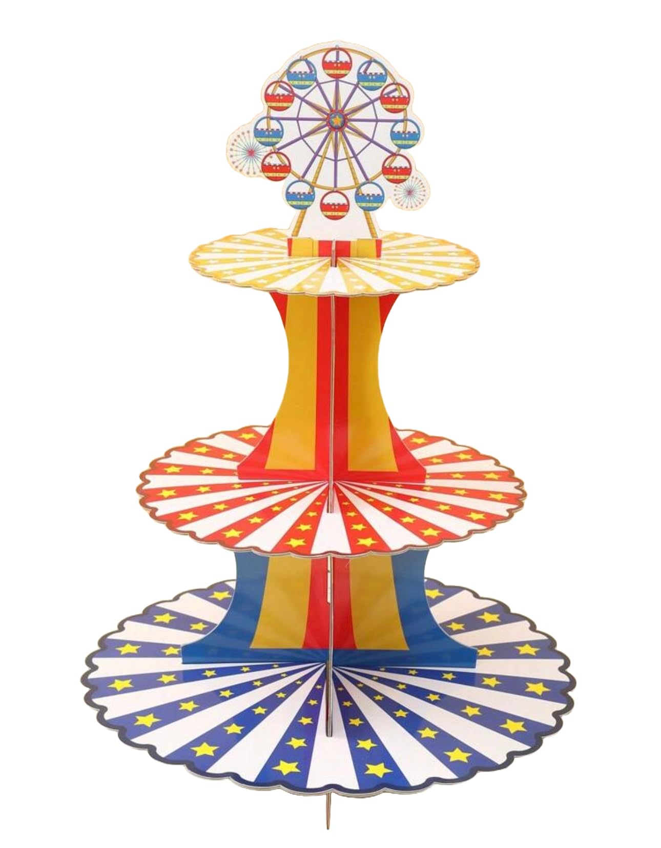 Amxjb Red, Blue, Yellow, White Carnival Themed 3 Tier Cake Stand Ferris Wheel Carnival Theme Party Decorations Amusement Park Circus Theme Decorations Birthday Fairground Themed Party Carnival Games Cupcake Stand