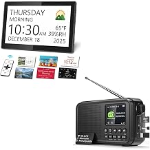 Mesqool Senior Care Bundle 10.1" Dementia Clock with Medication Reminders & Bluetooth FM Radio with Weather Alerts