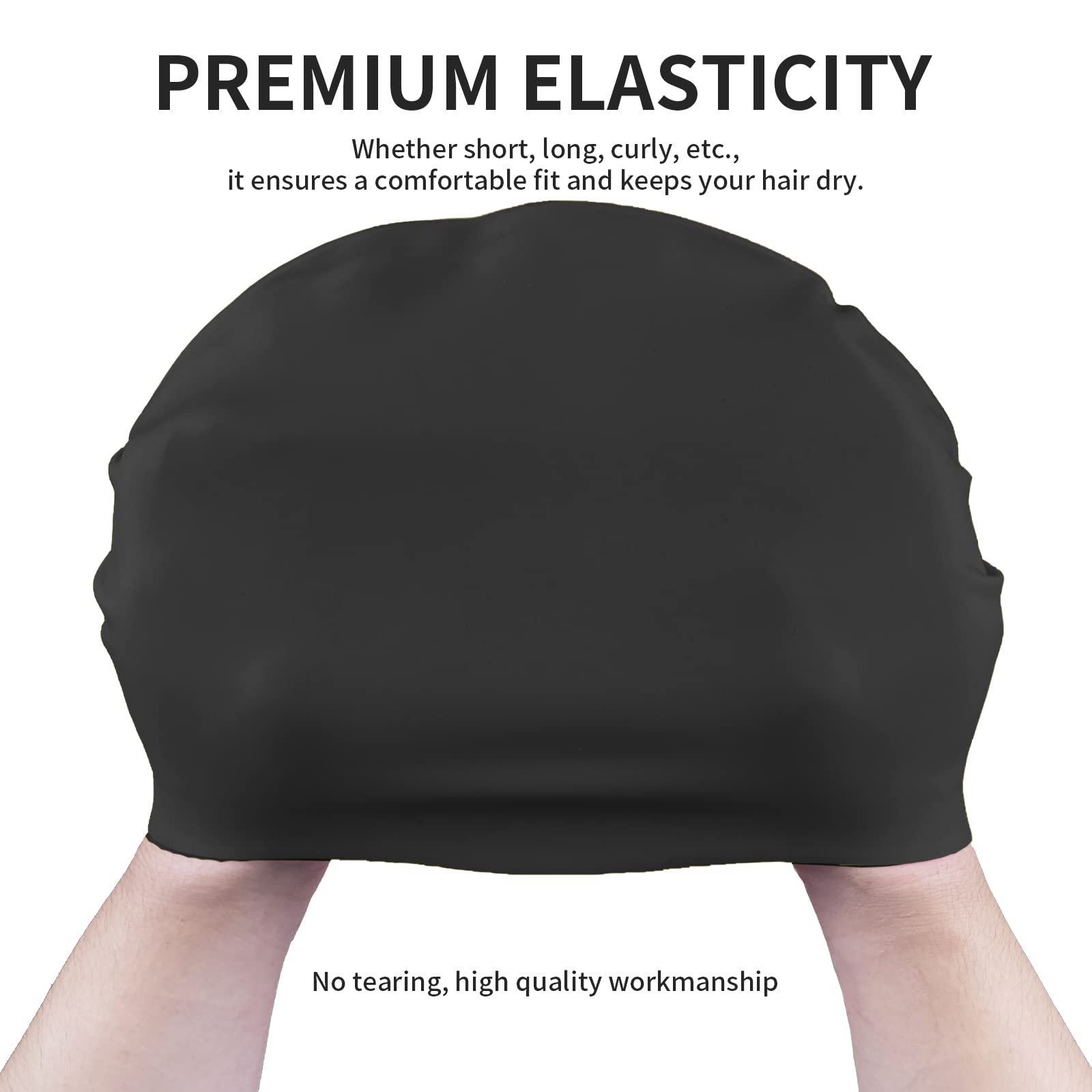 Newaner Bonnet de Bain en Silicone pour Cheveux Longs, Protection Auditive, Revêtement Ripstop, Noir